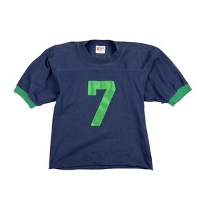 Vtg 80s Eagle USA Football Jersey Ringer Tee Adult S Cropped Navy Green Appliqué